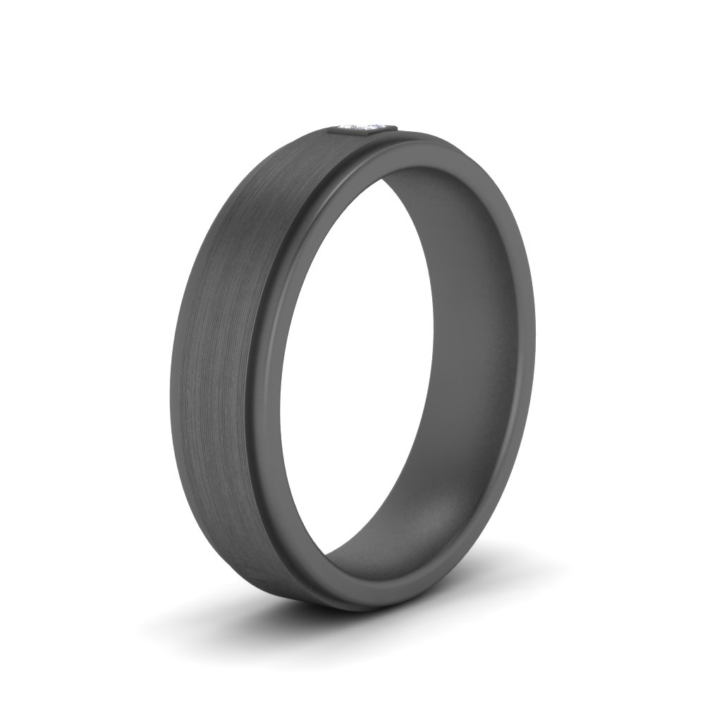 Mens Princess Cut 2 Tone Band with 14K Black Gold White Diamond