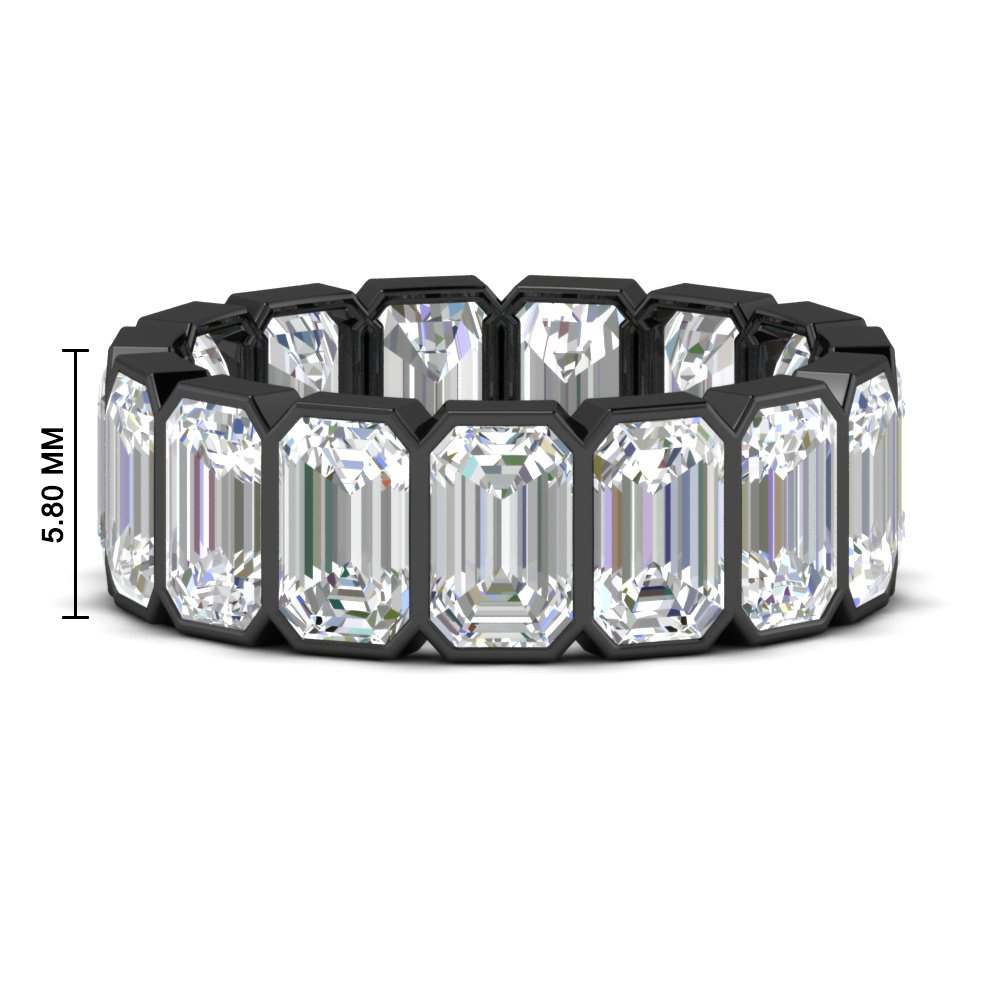 10 Carat Emerald cut Bezel Eternity Diamond Black Band with 14K Black Gold White Diamond