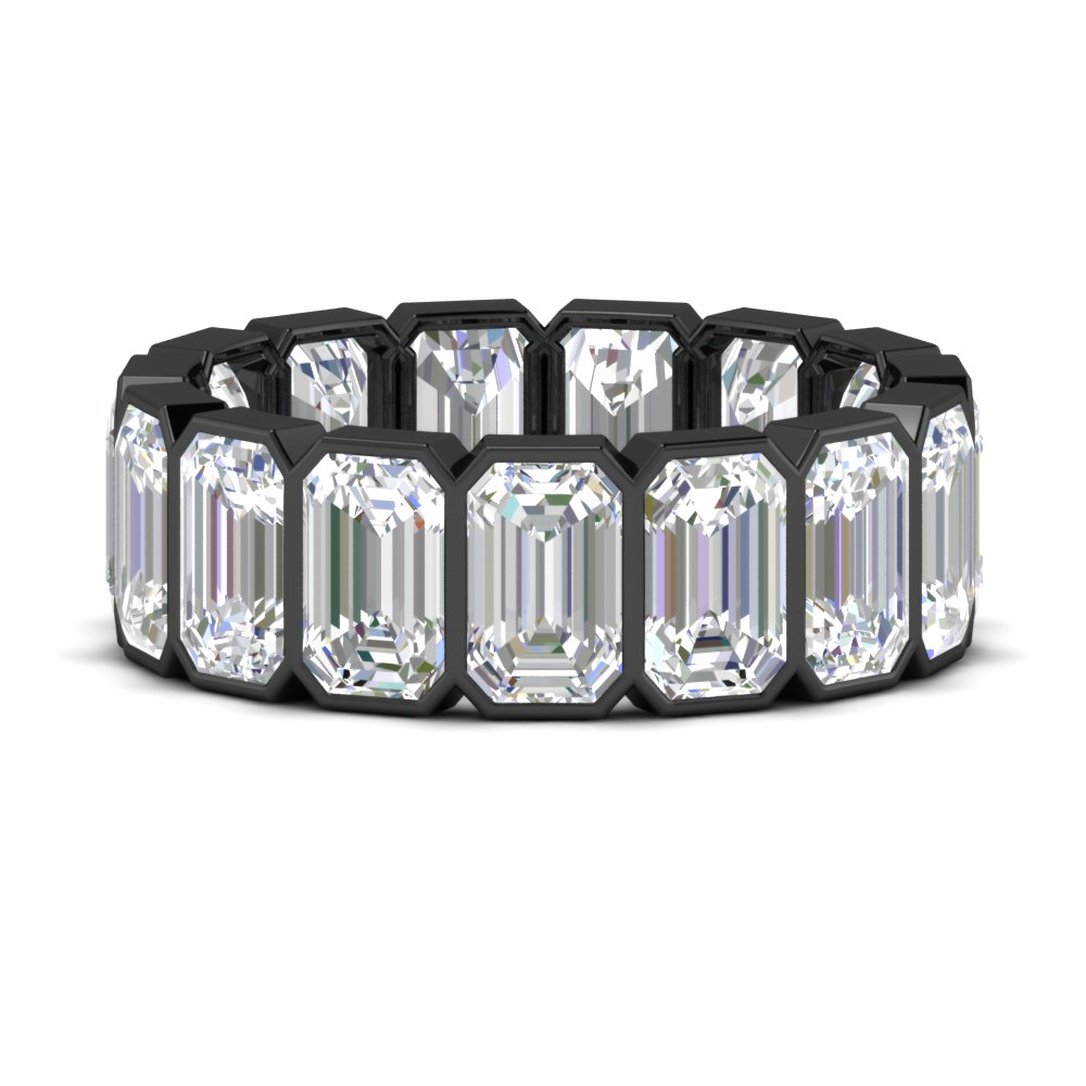 10 Carat Emerald cut Bezel Eternity Diamond Black Band with 14K Black Gold White Diamond