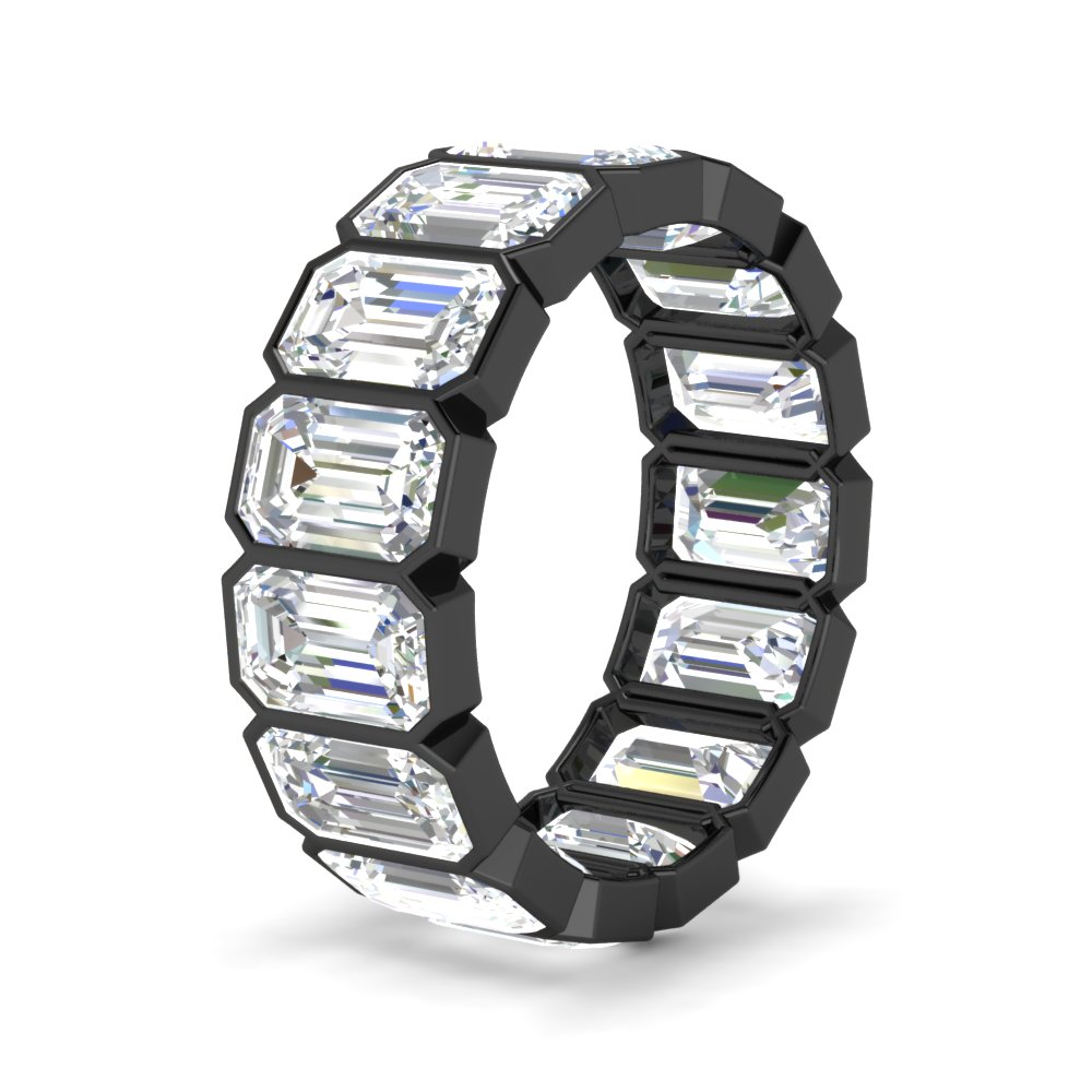 10 Carat Emerald cut Bezel Eternity Diamond Black Band with 14K Black Gold White Diamond