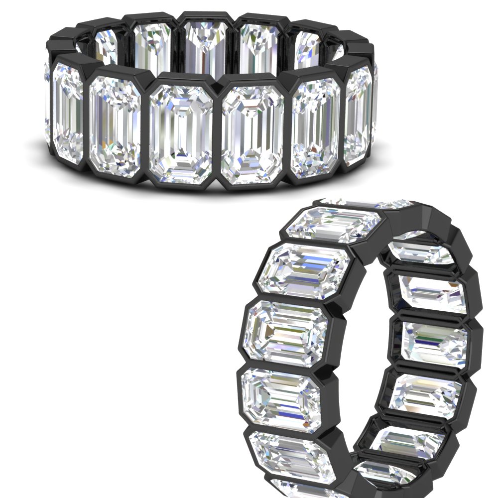 10 Carat Emerald cut Bezel Eternity Diamond Black Band with 14K Black Gold White Diamond
