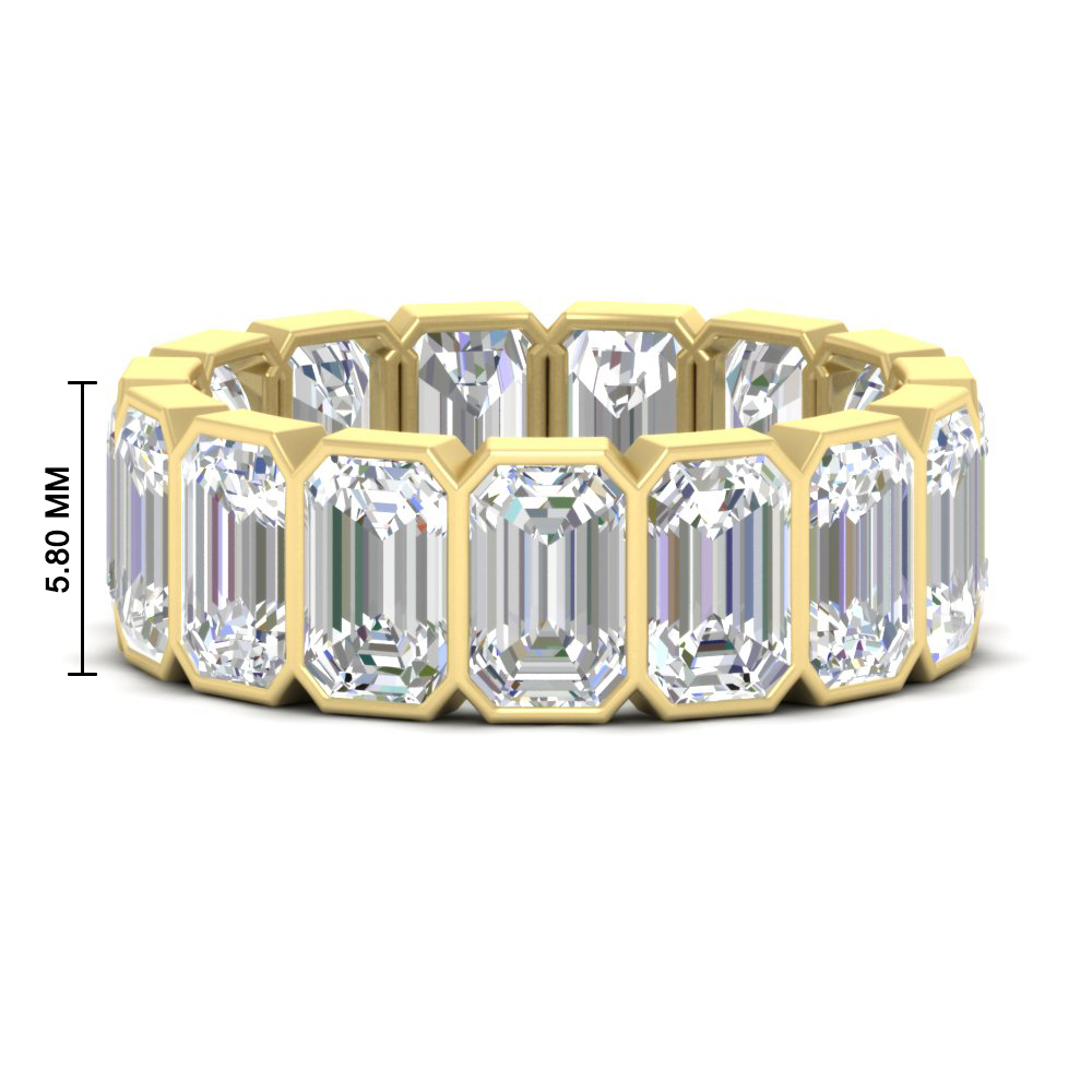 10 Carat Emerald cut Bezel Eternity Diamond Band with 14K Yellow Gold White Diamond