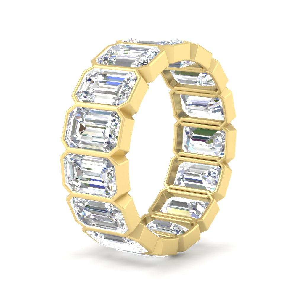 10 Carat Emerald cut Bezel Eternity Diamond Band with 14K Yellow Gold White Diamond