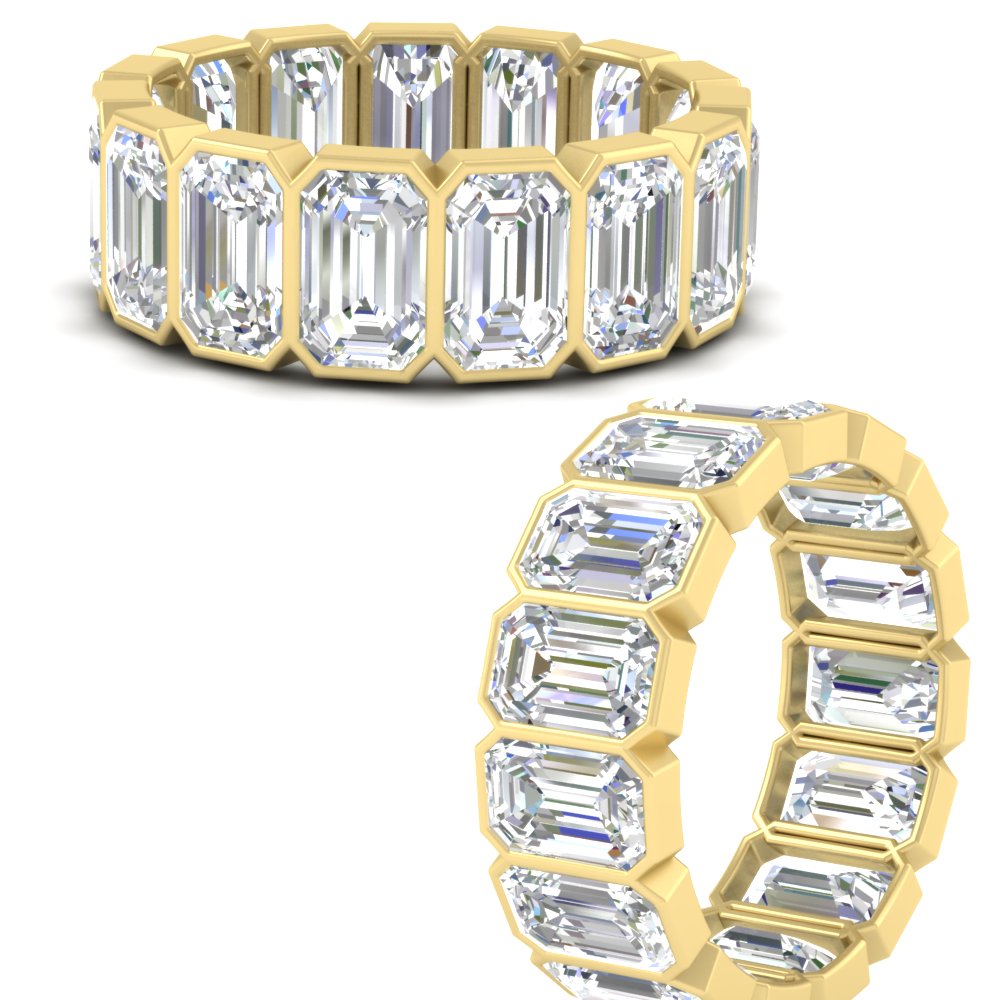10 Carat Emerald cut Bezel Eternity Diamond Band with 14K Yellow Gold White Diamond