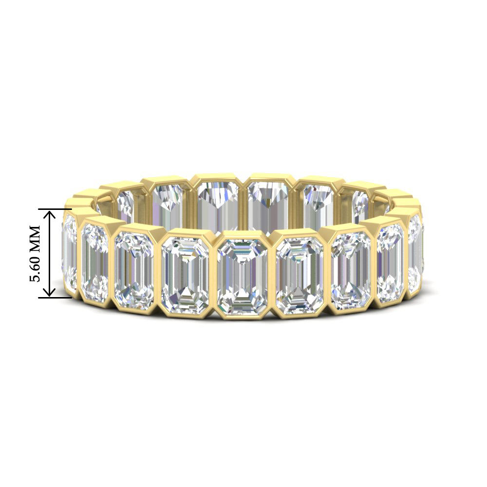4 Carat Bezel Emerald Cut Eternity Band with 14K Yellow Gold White Diamond