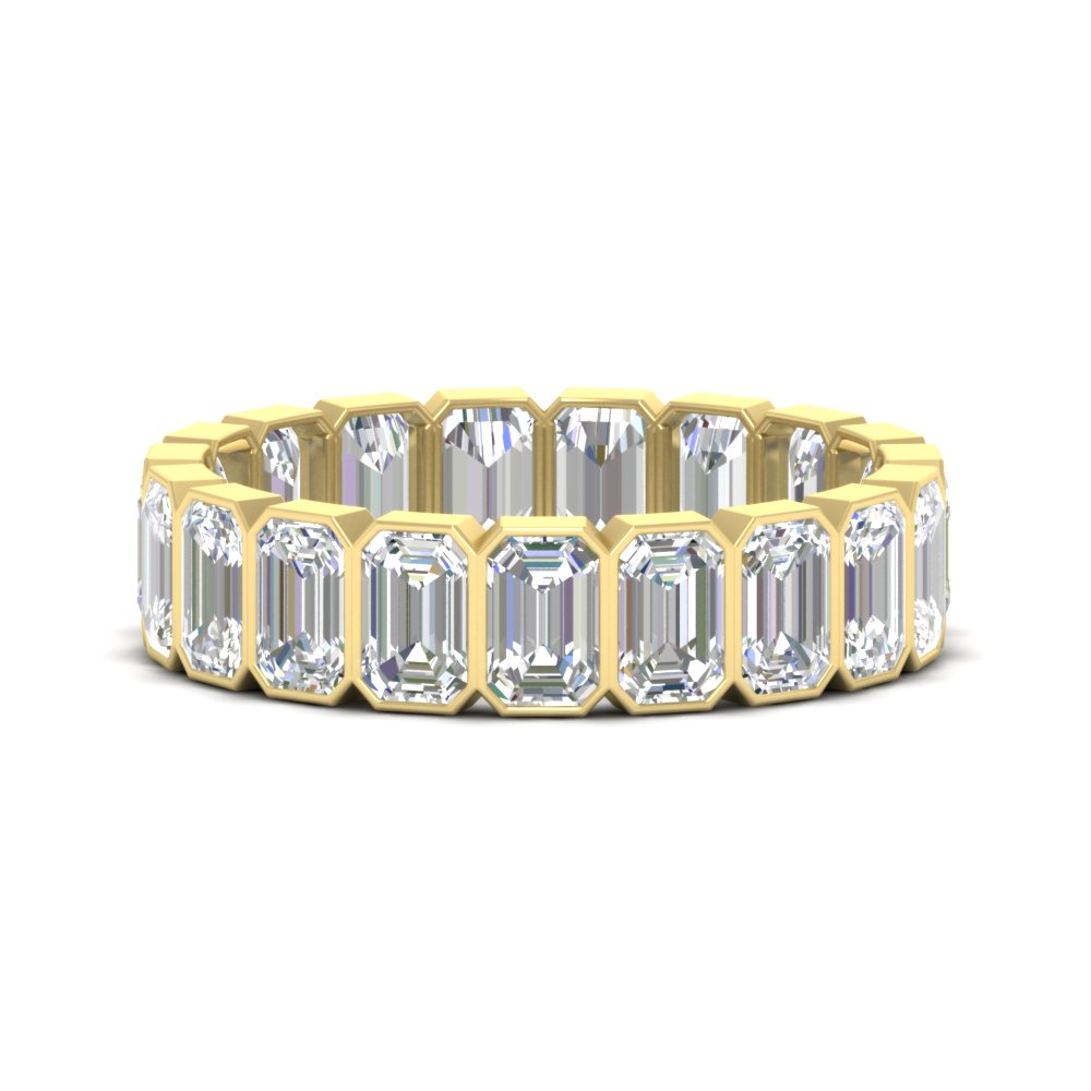 4 Carat Bezel Emerald Cut Eternity Band with 14K Yellow Gold White Diamond