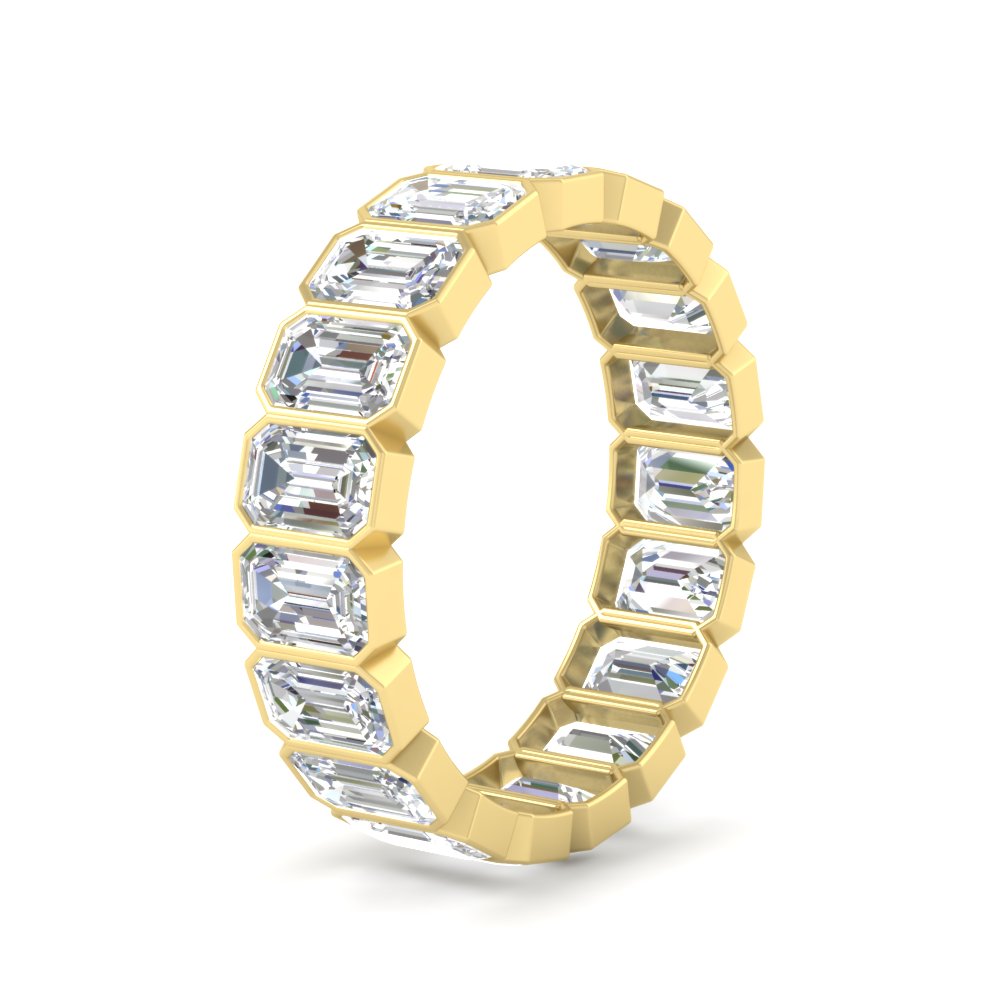 4 Carat Bezel Emerald Cut Eternity Band with 14K Yellow Gold White Diamond