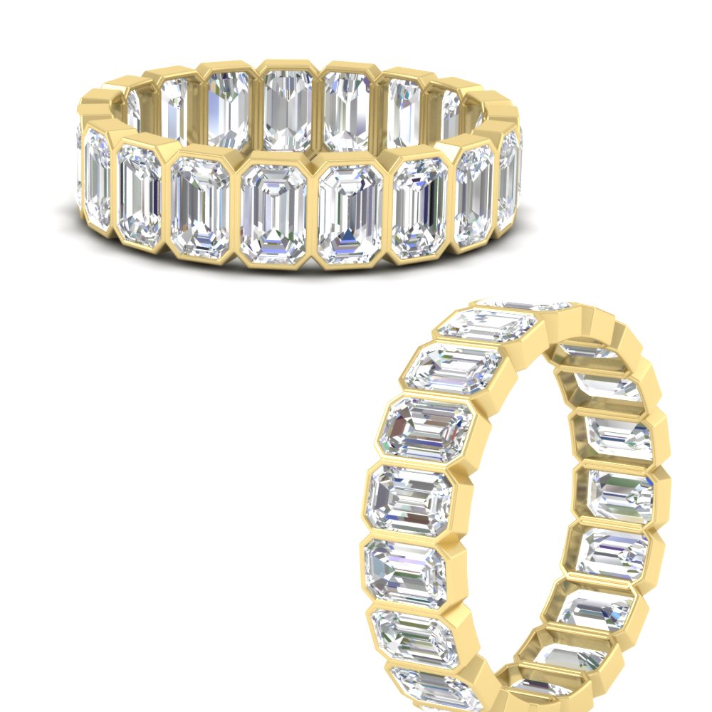 4 Carat Bezel Emerald Cut Eternity Band with 14K Yellow Gold White Diamond
