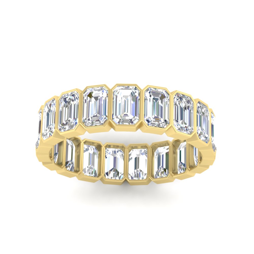 4 Carat Bezel Emerald Cut Eternity Band with 14K Yellow Gold White Diamond