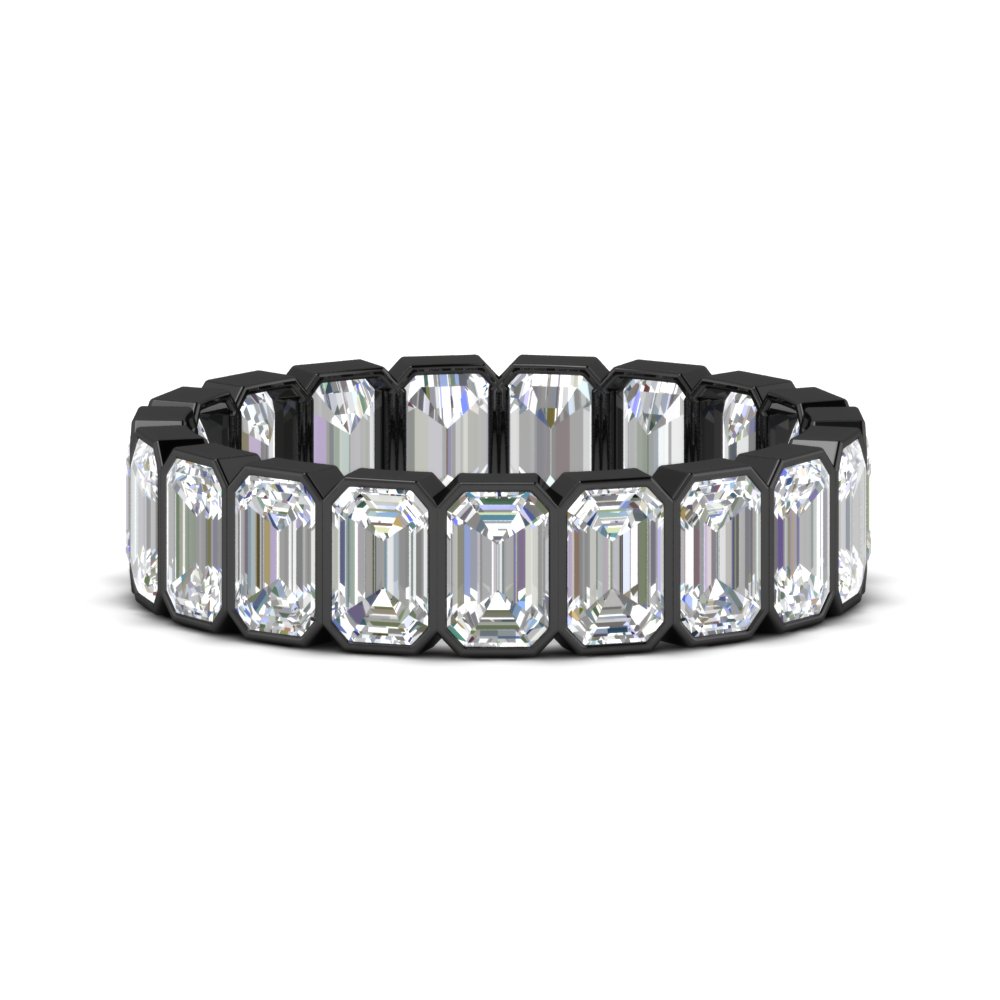 4 Carat Bezel Emerald Cut Eternity Black Band with 14K Black Gold White Diamond