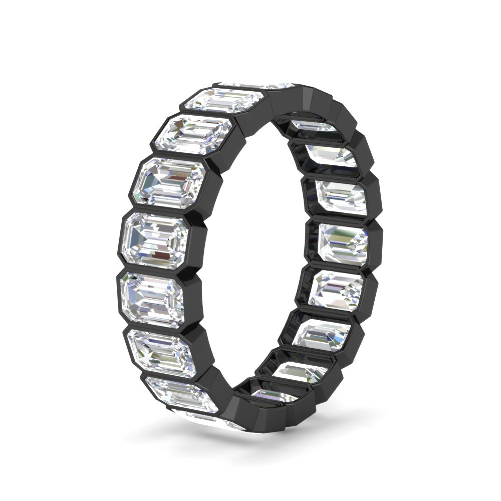 4 Carat Bezel Emerald Cut Eternity Black Band with 14K Black Gold White Diamond