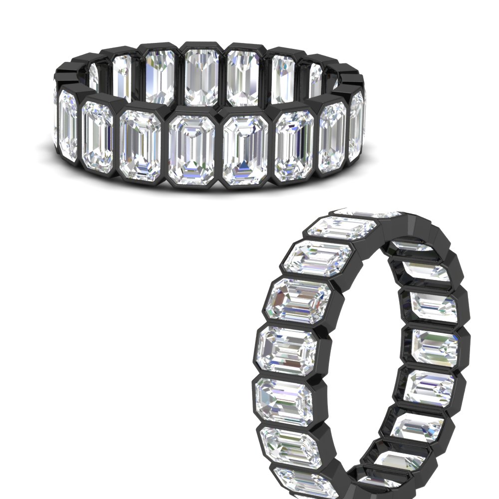 4 Carat Bezel Emerald Cut Eternity Black Band with 14K Black Gold White Diamond