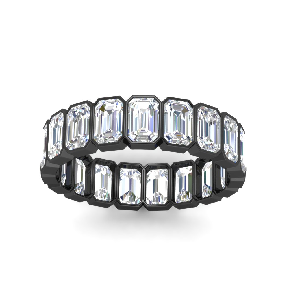 4 Carat Bezel Emerald Cut Eternity Black Band with 14K Black Gold White Diamond