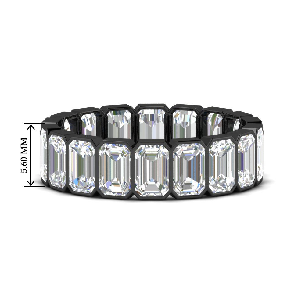 Bezel Emerald Cut 5 Carat Diamond Eternity Black Band with 14K Black Gold White Diamond