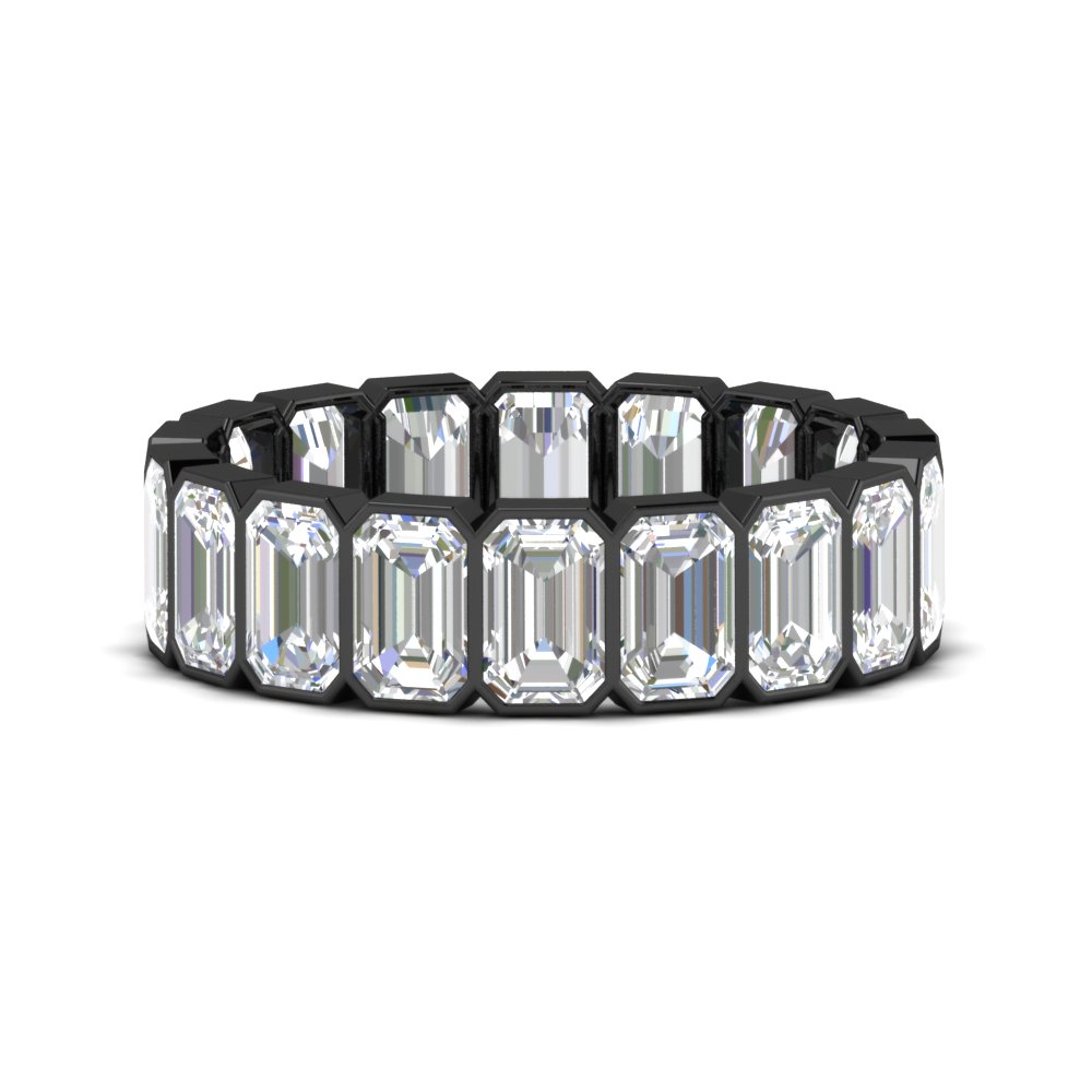Bezel Emerald Cut 5 Carat Diamond Eternity Black Band with 14K Black Gold White Diamond