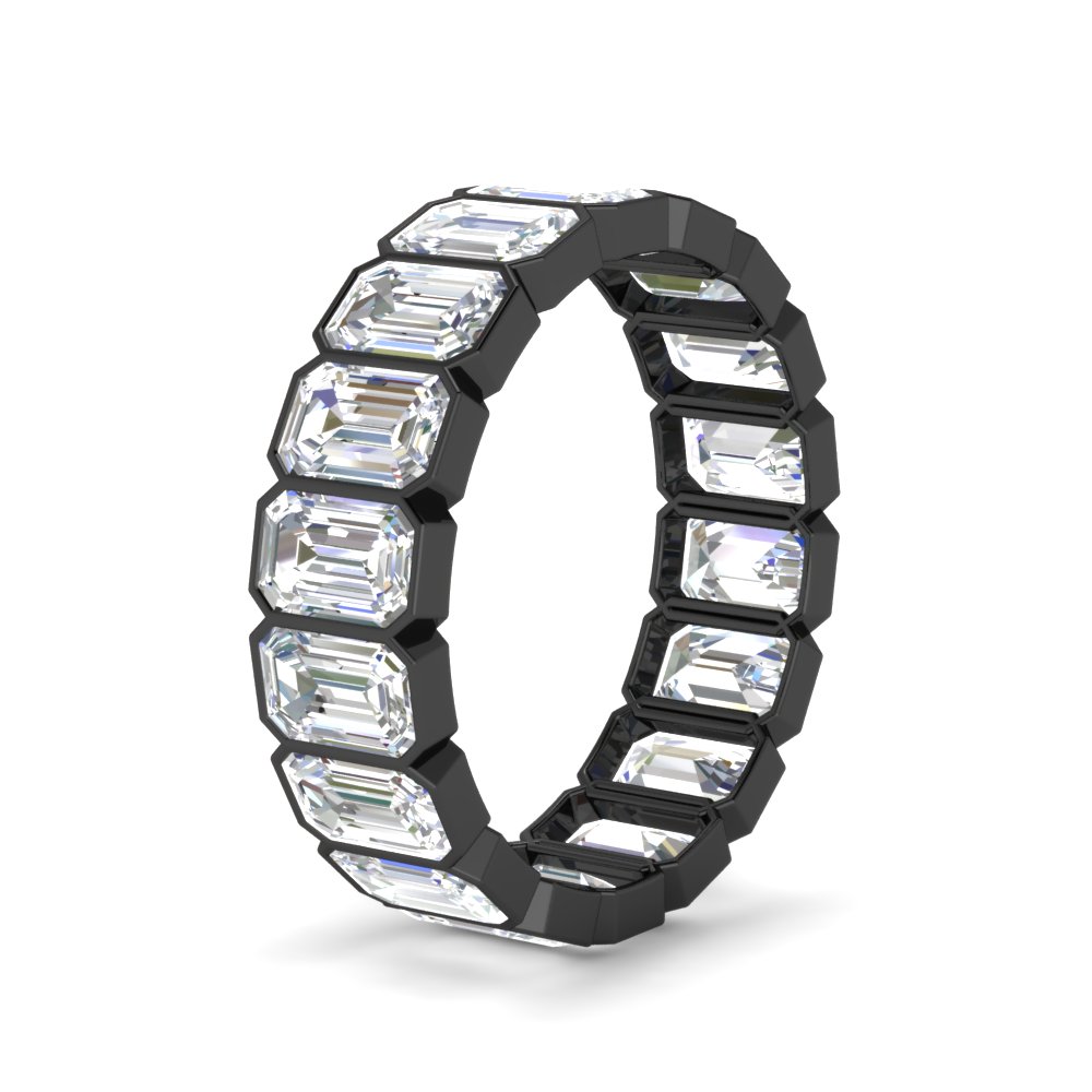 Bezel Emerald Cut 5 Carat Diamond Eternity Black Band with 14K Black Gold White Diamond