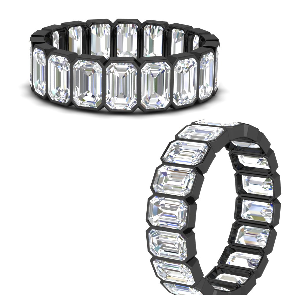 Bezel Emerald Cut 5 Carat Diamond Eternity Black Band with 14K Black Gold White Diamond