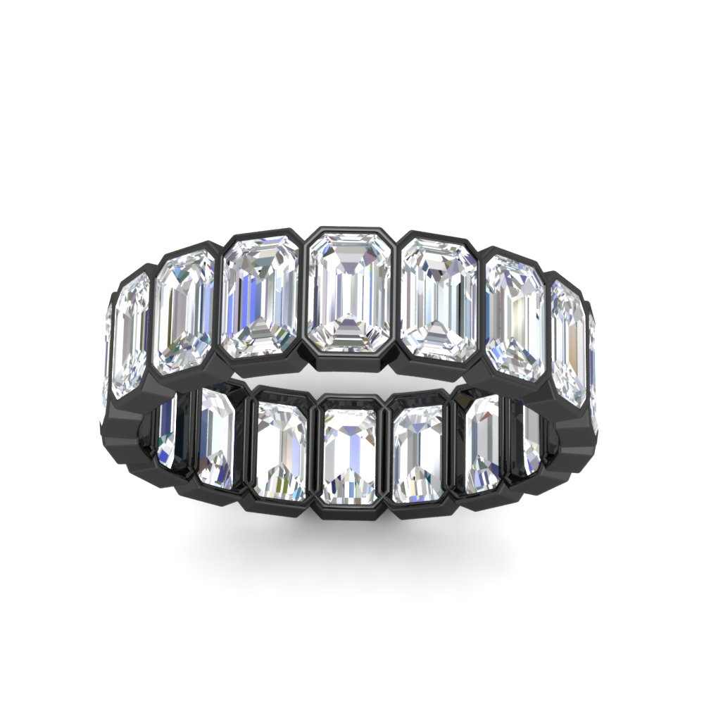 Bezel Emerald Cut 5 Carat Diamond Eternity Black Band with 14K Black Gold White Diamond