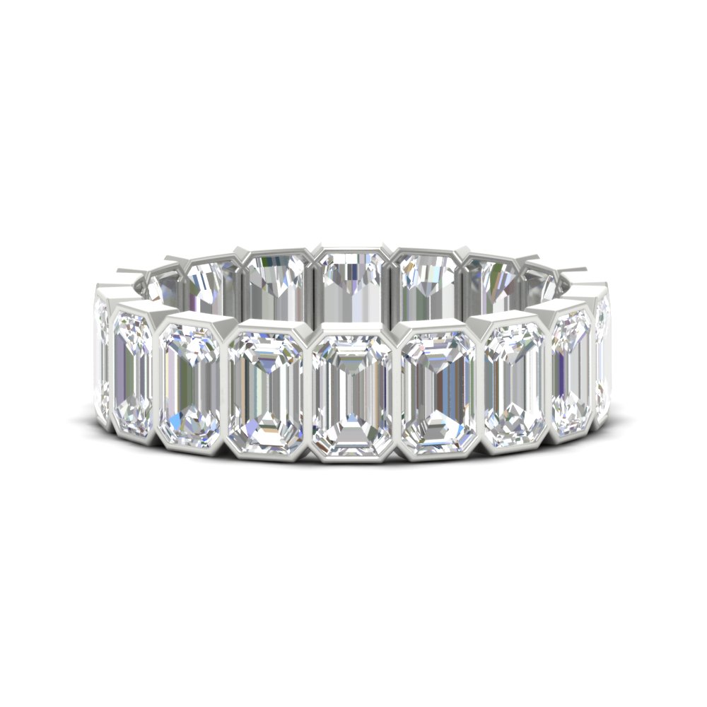 Bezel Emerald Cut 5 Carat Diamond Eternity Band with 14K White Gold White Diamond