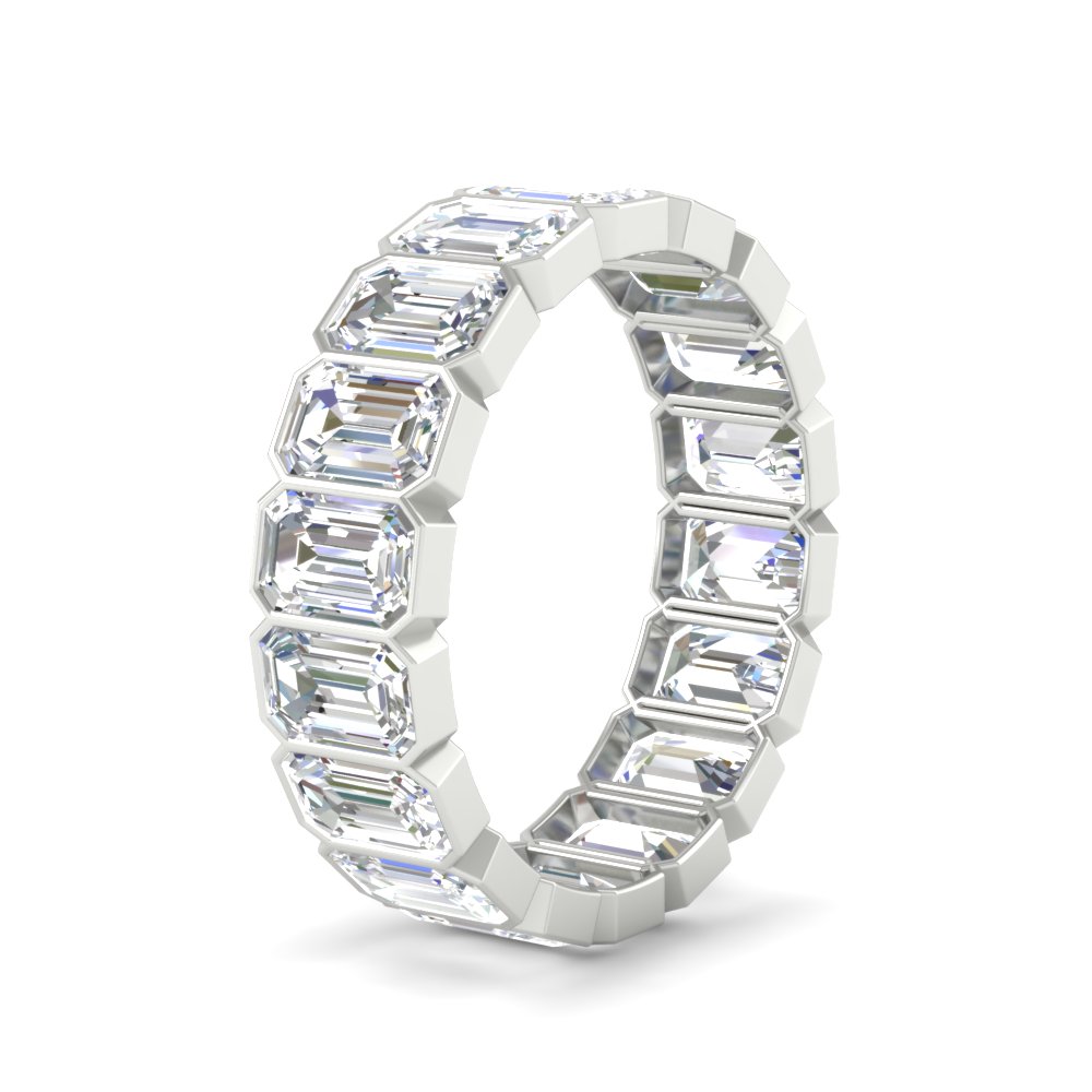 Bezel Emerald Cut 5 Carat Diamond Eternity Band with 14K White Gold White Diamond