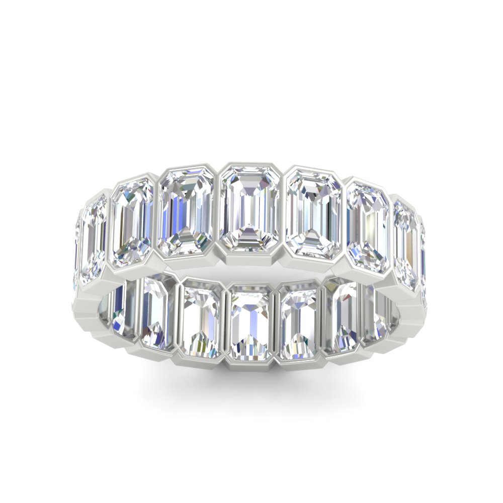 Bezel Emerald Cut 5 Carat Diamond Eternity Band with 14K White Gold White Diamond