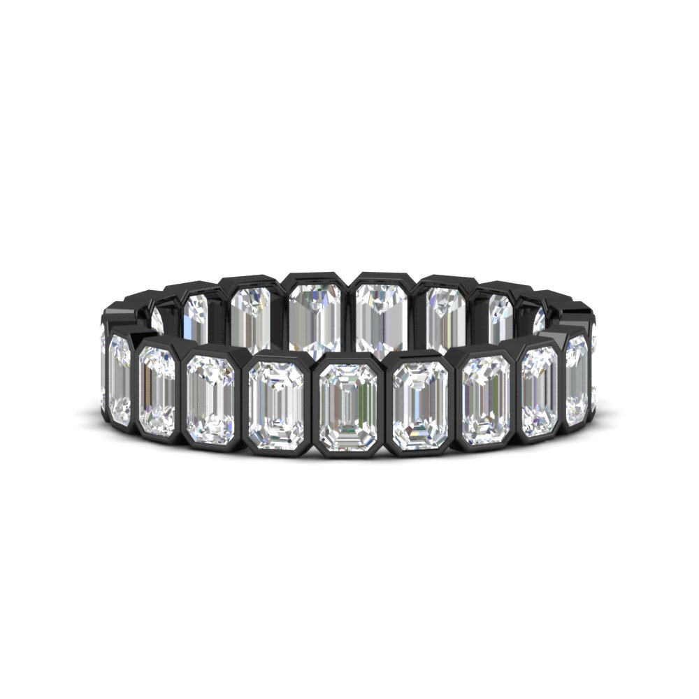 Emerald Cut 3 Carat Eternity Diamond Black Band with 14K Black Gold White Diamond
