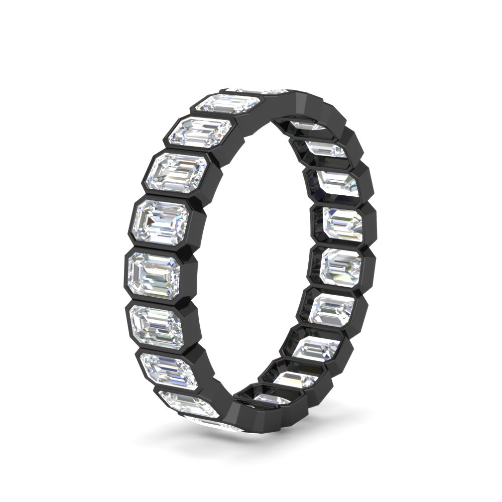 Emerald Cut 3 Carat Eternity Diamond Black Band with 14K Black Gold White Diamond