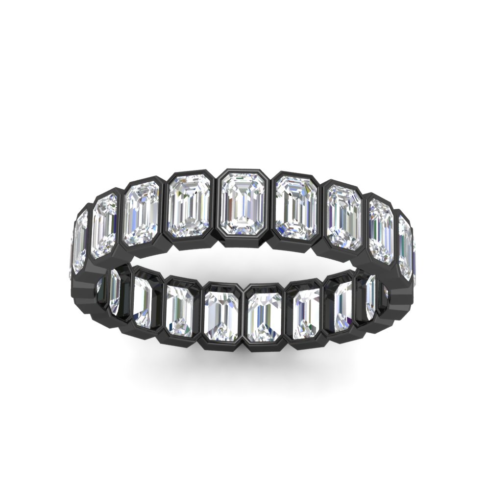 Emerald Cut 3 Carat Eternity Diamond Black Band with 14K Black Gold White Diamond