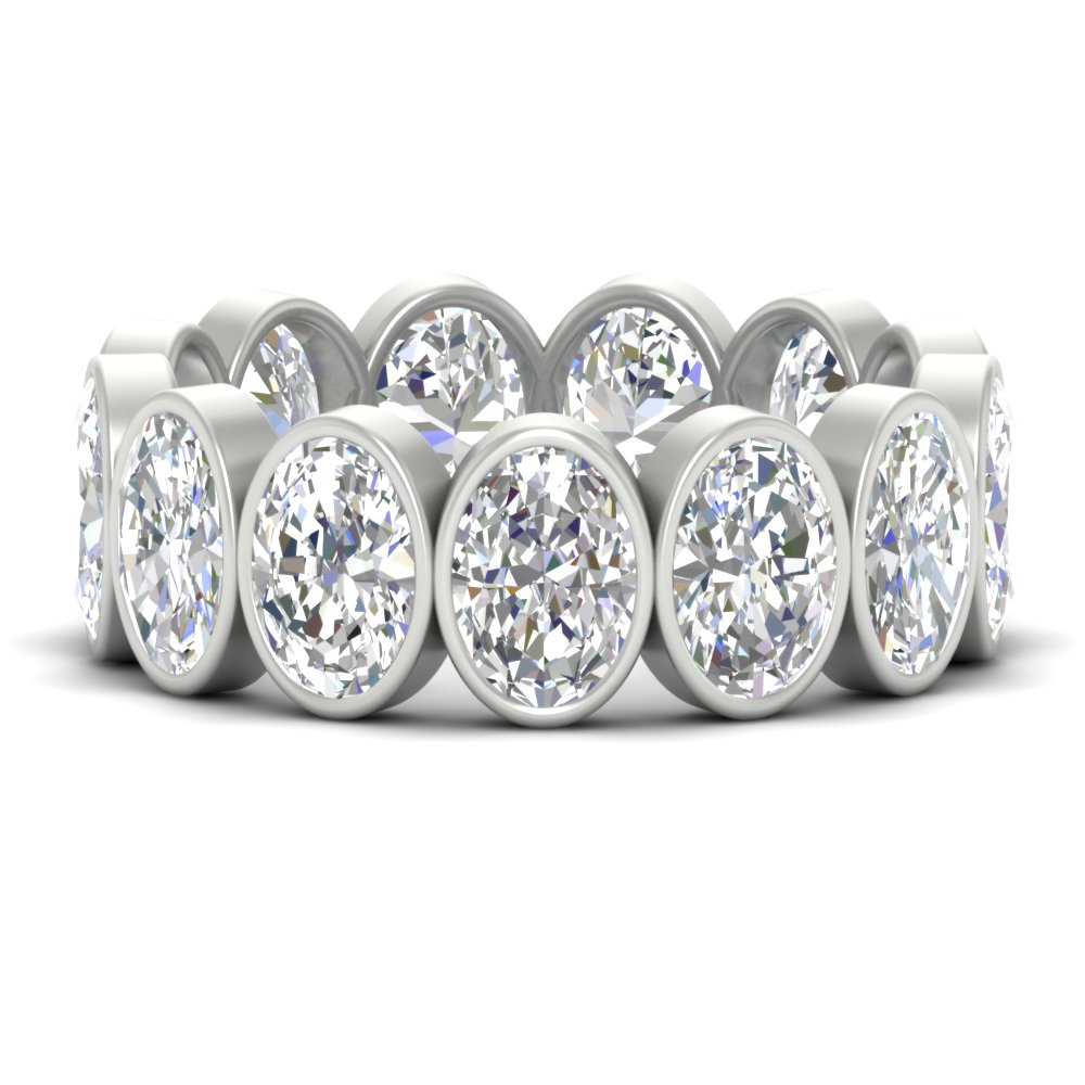 10 Carat Oval Bezel Diamond Ring with 14K White Gold White Diamond