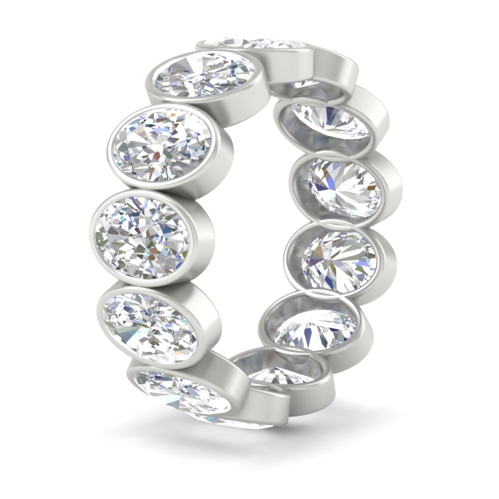10 Carat Oval Bezel Diamond Ring with 14K White Gold White Diamond