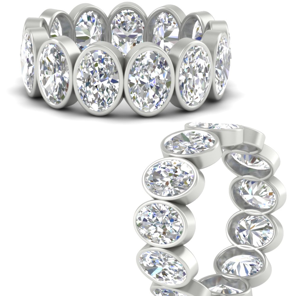 10 Carat Oval Bezel Diamond Ring with 14K White Gold White Diamond