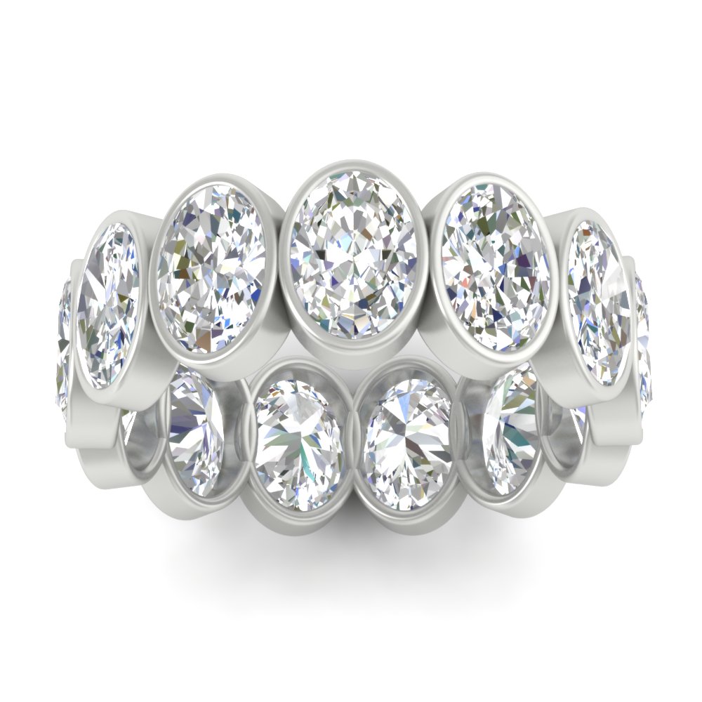 10 Carat Oval Bezel Diamond Ring with 14K White Gold White Diamond