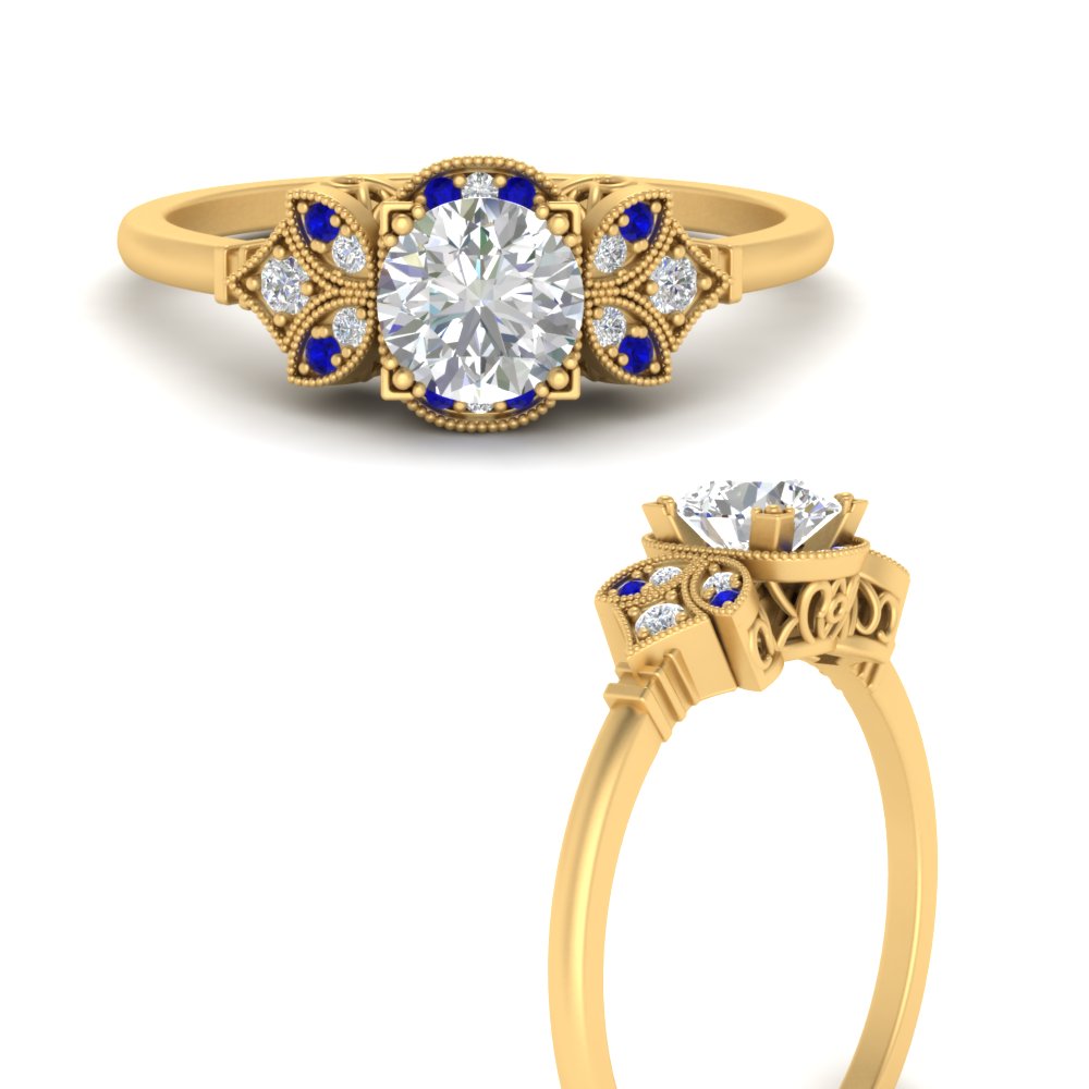 Art Deco Vintage Sapphire Engagement Ring In 14K Yellow Gold