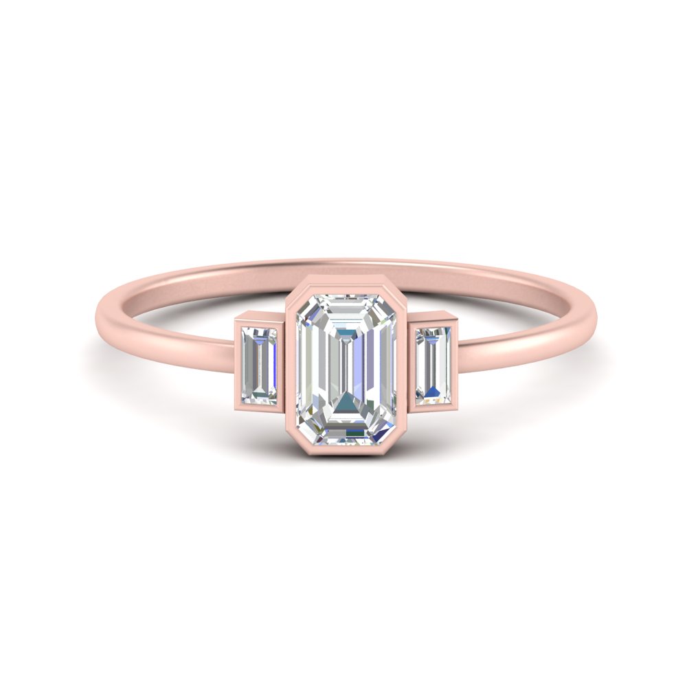 bezel 3 stone emerald cut diamond ring in FD10477EMR NL RG