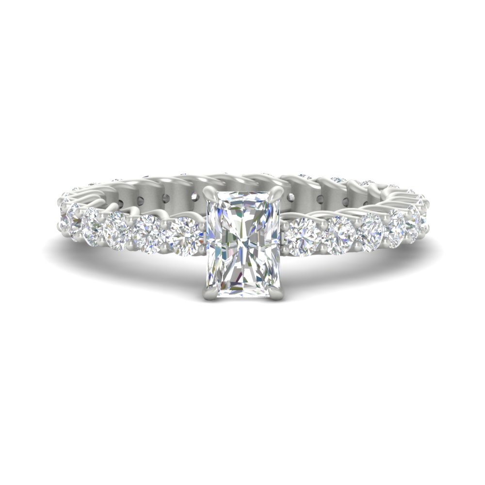 2 Ct. Radiant Cut Diamond Trellis Eternity Ring with 14K White Gold White Diamond