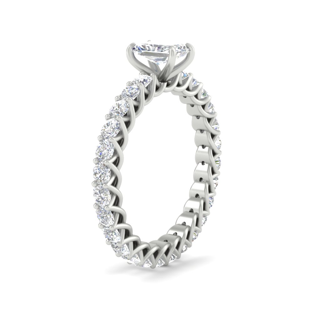 2 Ct. Radiant Cut Diamond Trellis Eternity Ring with 14K White Gold White Diamond