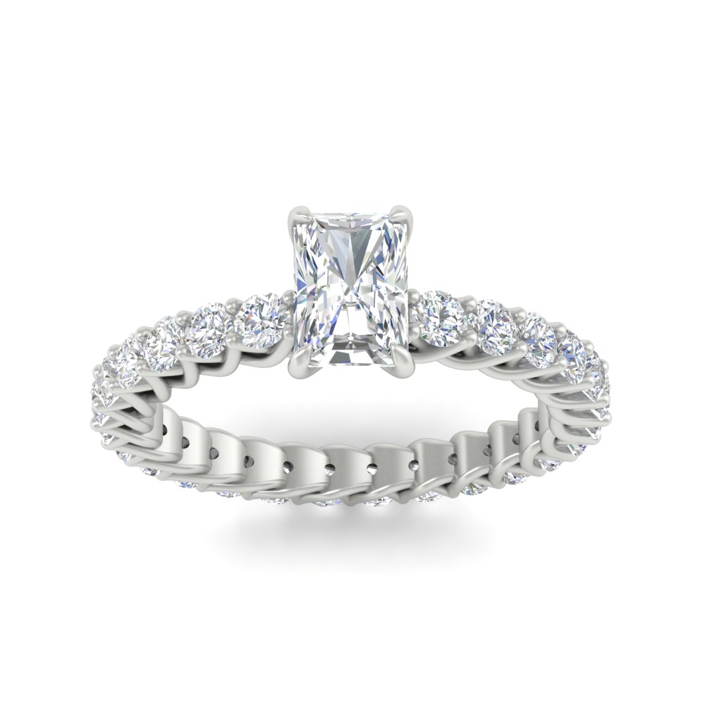 2 Ct. Radiant Cut Diamond Trellis Eternity Ring with 14K White Gold White Diamond