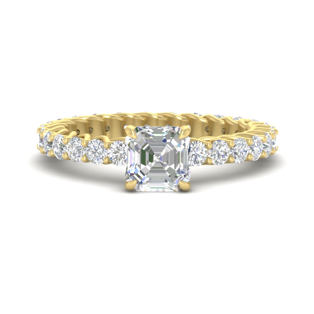 2.50 Ct. Asscher Diamond Wavy Eternity Ring with 14K Yellow Gold White Diamond