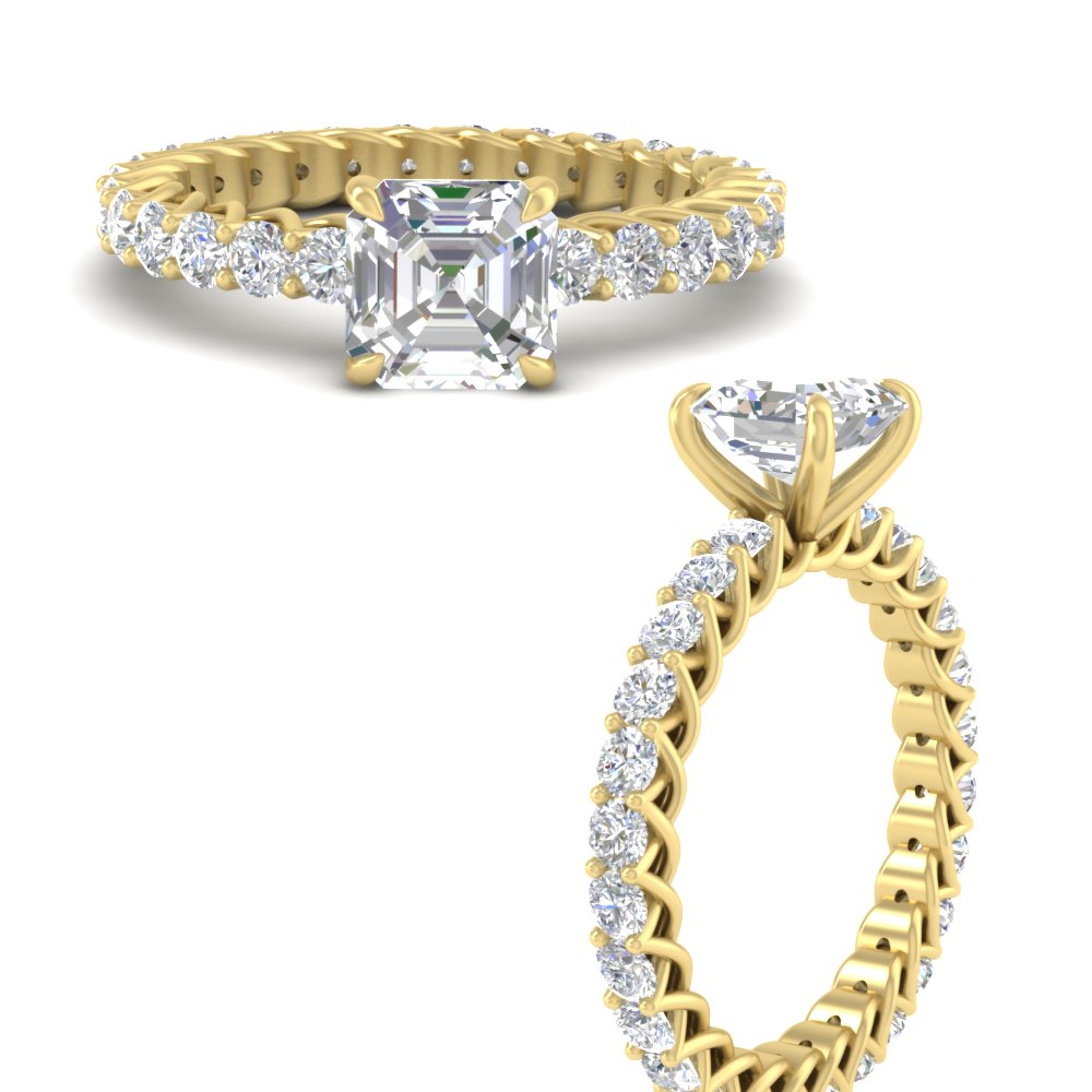 2.50 Ct. Asscher Diamond Wavy Eternity Ring with 14K Yellow Gold White Diamond