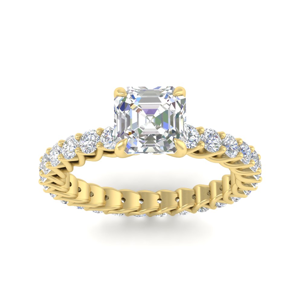 2.50 Ct. Asscher Diamond Wavy Eternity Ring with 14K Yellow Gold White Diamond