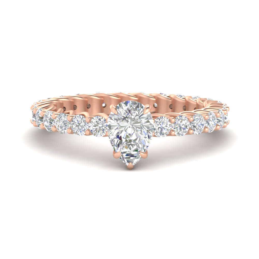 2.50 Ct. Trellis Pear Shaped Diamond Ring with 14K Rose Gold White Diamond