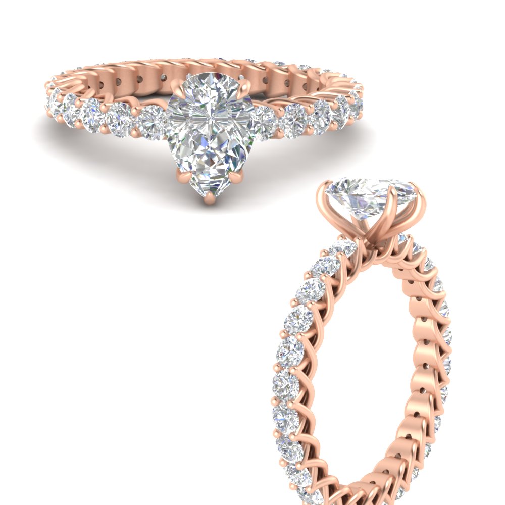 2.50 Ct. Trellis Pear Shaped Diamond Ring with 14K Rose Gold White Diamond