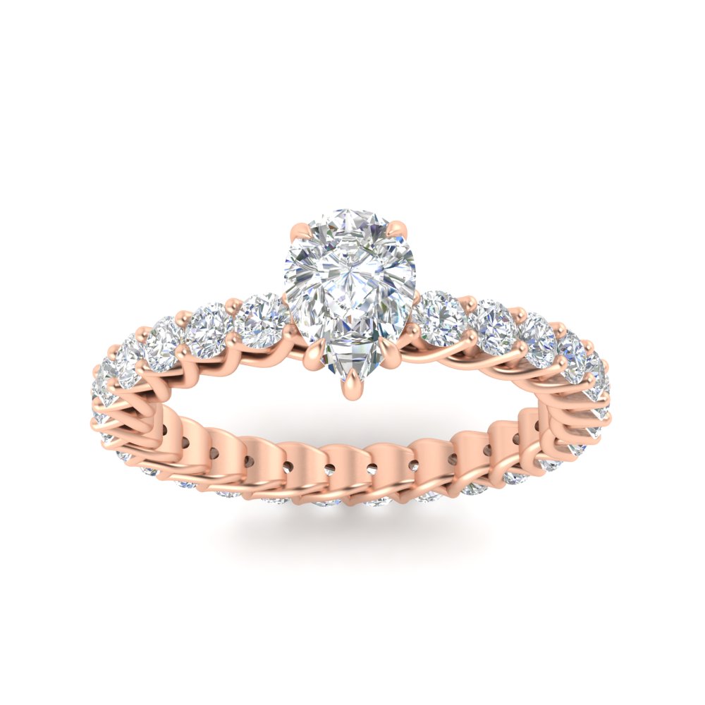 2.50 Ct. Trellis Pear Shaped Diamond Ring with 14K Rose Gold White Diamond