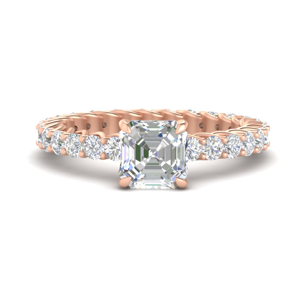 3 Carat Asscher Diamond Promise Ring with 14K Rose Gold White Diamond