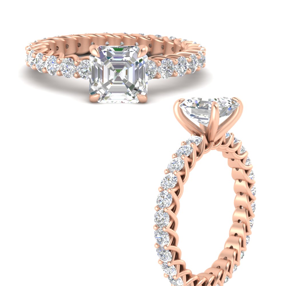 3 Carat Asscher Diamond Promise Ring with 14K Rose Gold White Diamond