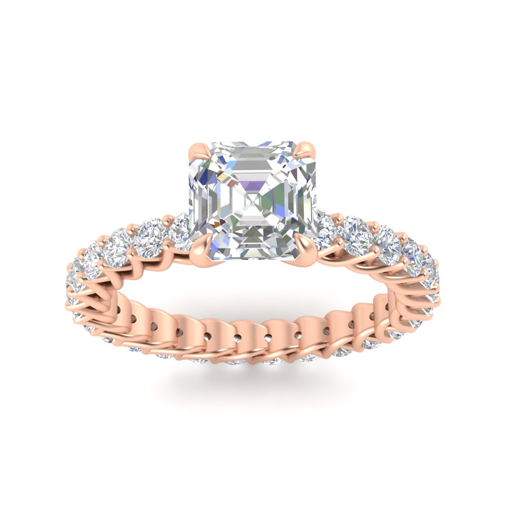 3 Carat Asscher Diamond Promise Ring with 14K Rose Gold White Diamond