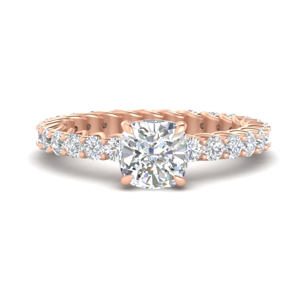 3 Carat Cushion Cut Diamond Promise Ring with 14K Rose Gold White Diamond