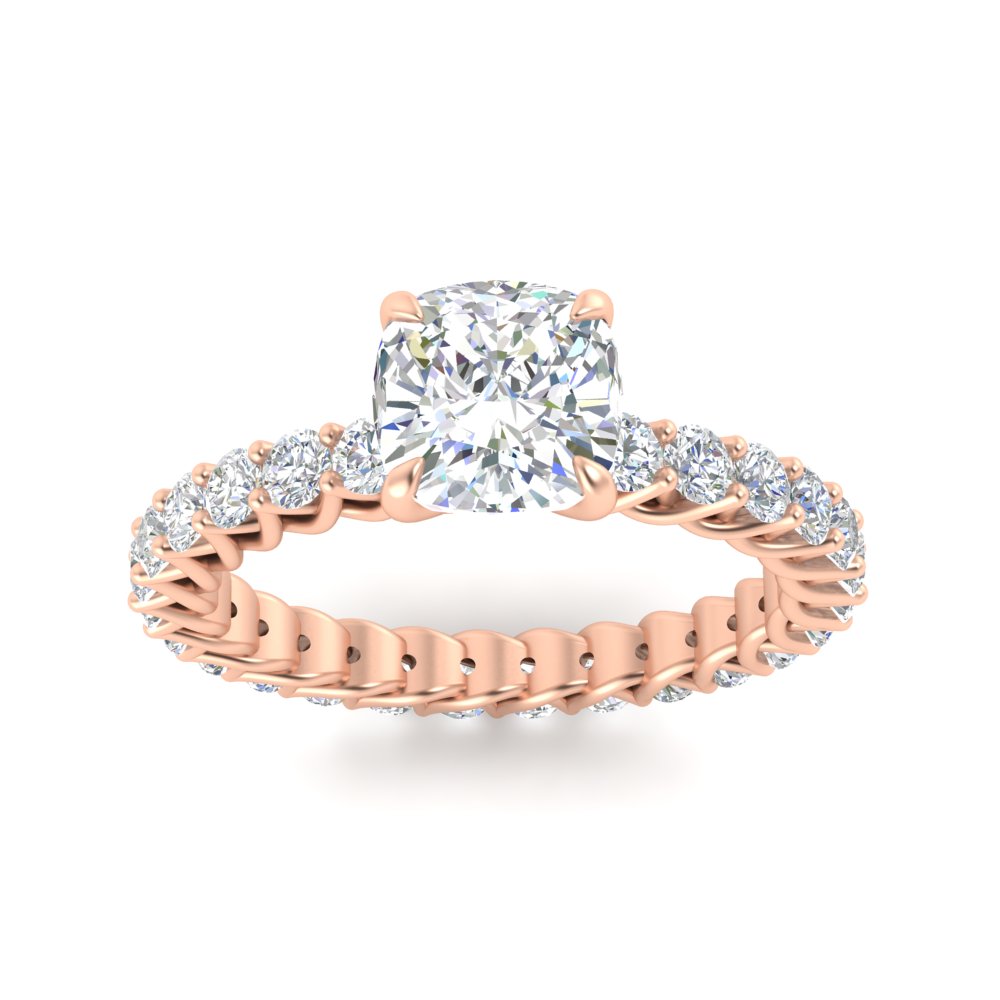 3 Carat Cushion Cut Diamond Promise Ring with 14K Rose Gold White Diamond