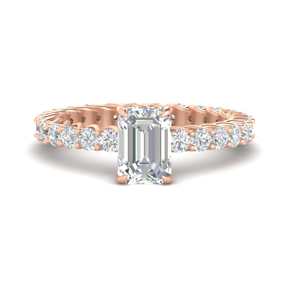 3 Carat Emerald Cut Diamond Trellis Eternity Ring with 14K Rose Gold White Diamond