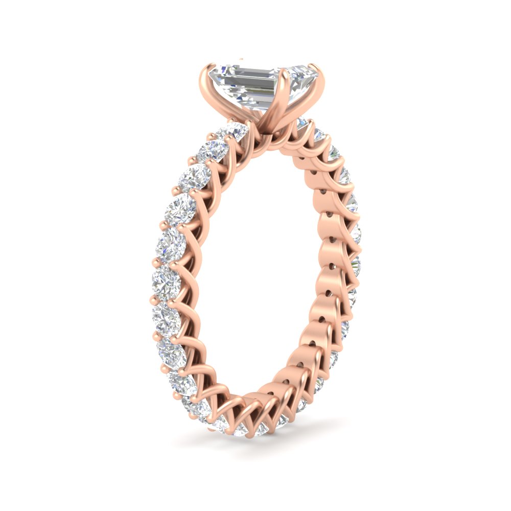 3 Carat Emerald Cut Diamond Trellis Eternity Ring with 14K Rose Gold White Diamond